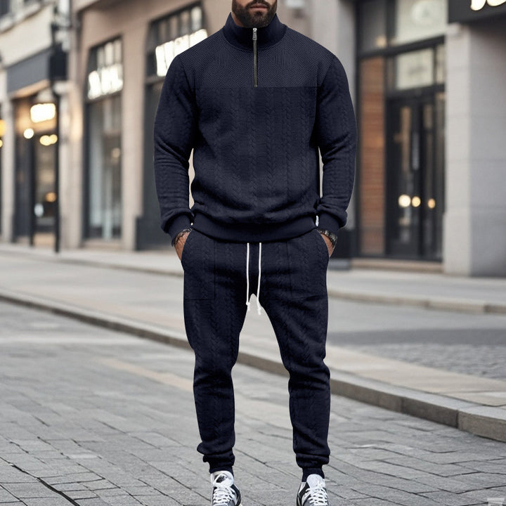 Men's Structured Half-Zip Sweatset with Waffle Knit and Tapered Jogging Pants Mune Fashion