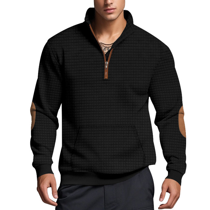 Men's quilted half-zip pullover with zip collar and synthetic leather elbow patches Mune Fashion