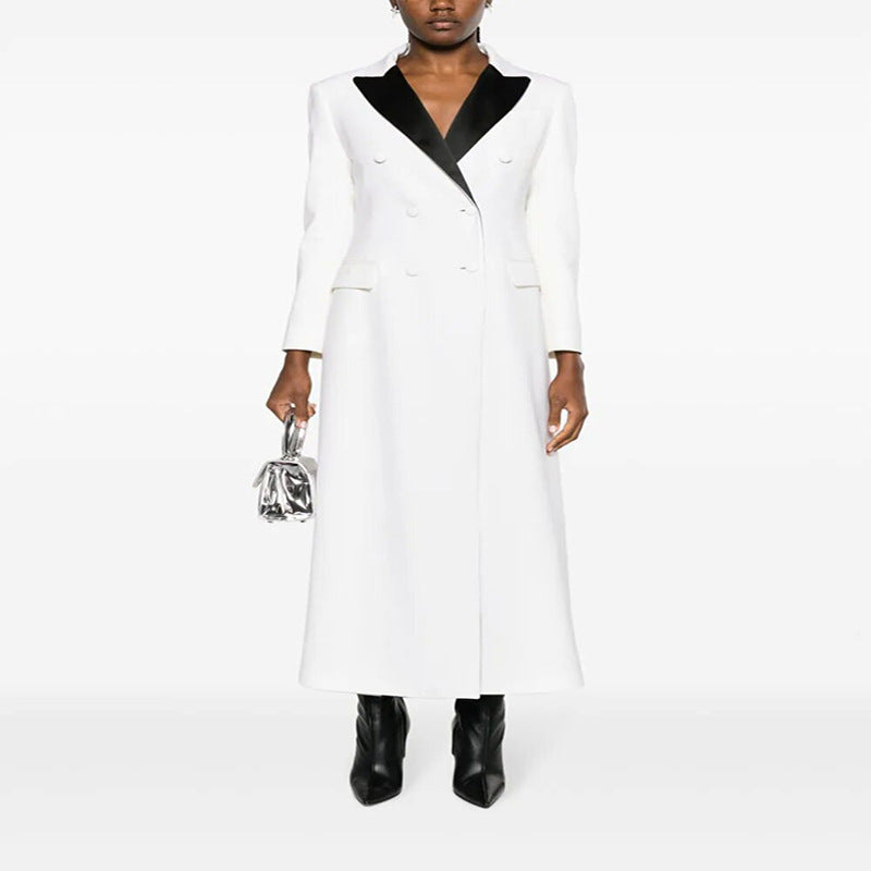 Women Maxi Blazer Coat in Tuxedo Cut with Slim Silhouette Mune Fashion