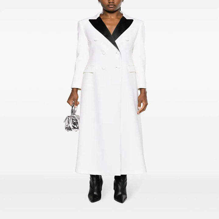 Women Maxi Blazer Coat in Tuxedo Cut with Slim Silhouette Mune Fashion