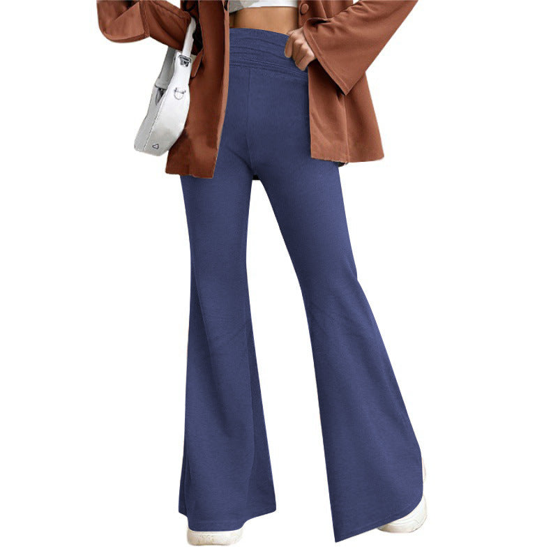Women's High-Waist Flared Trousers with Wide Leg and Elastic Comfort Waistband Mune Fashion