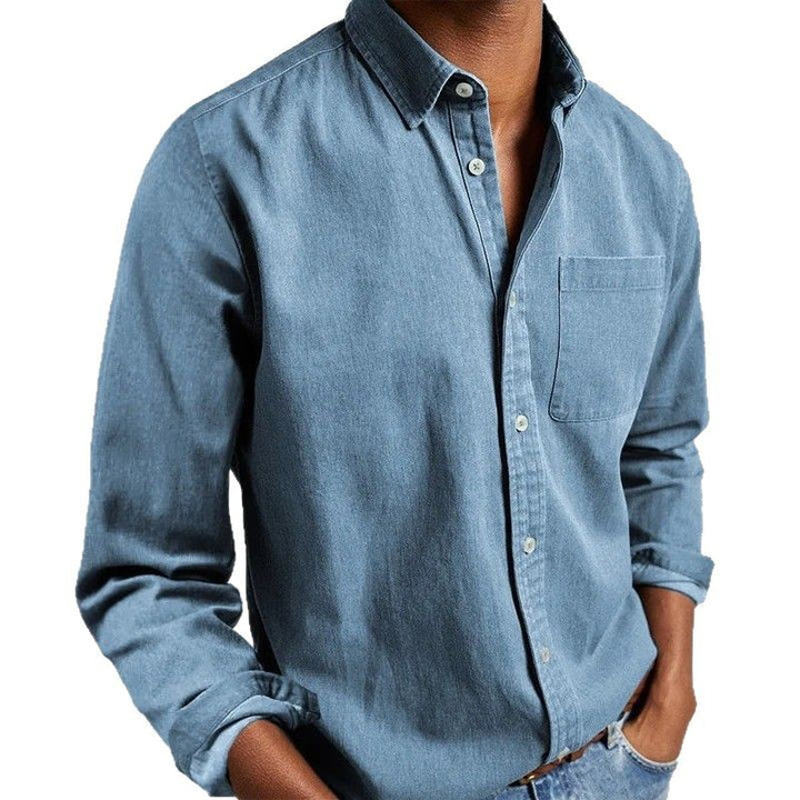 Men's light denim shirt with Kent collar, chest pocket, and regular fit Mune Fashion