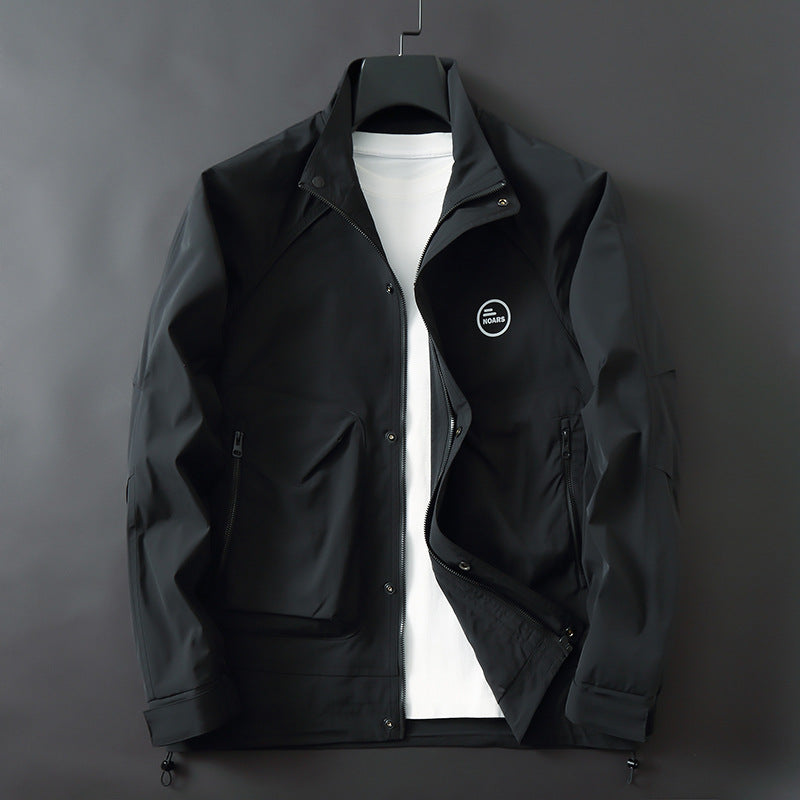 Men's Lightweight Technical Transition Jacket with Stand-Up Collar, Zipper, and Multifunction Pockets Mune Fashion