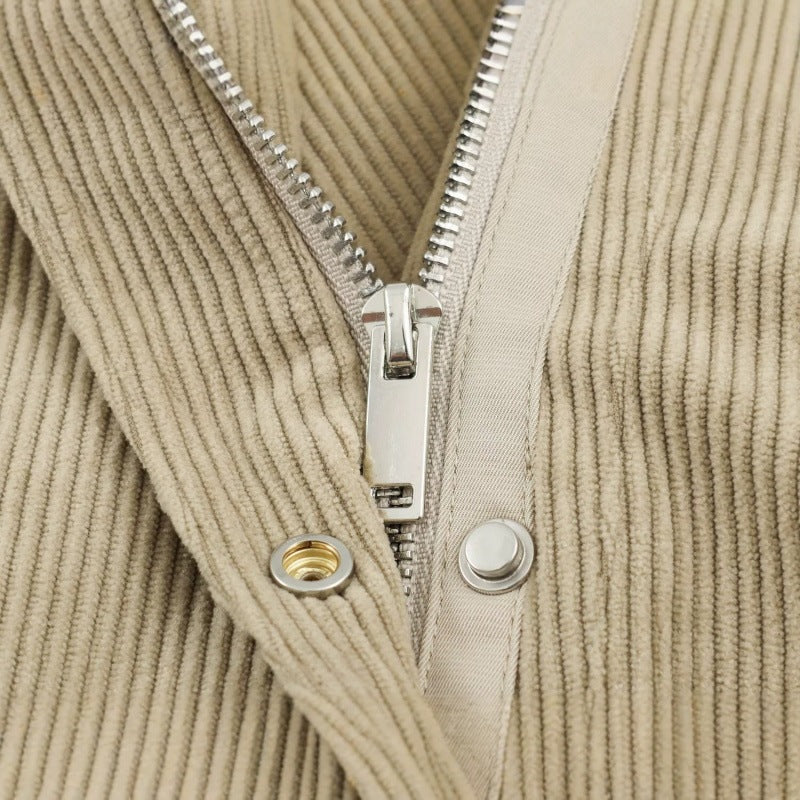 Women’s corduroy short jacket with fitted belt and snap button placket Mune Fashion