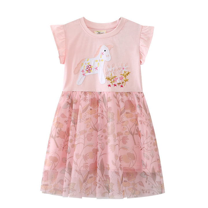 Girls' tulle dress with floral design and adorable bunny appliqués Mune Fashion