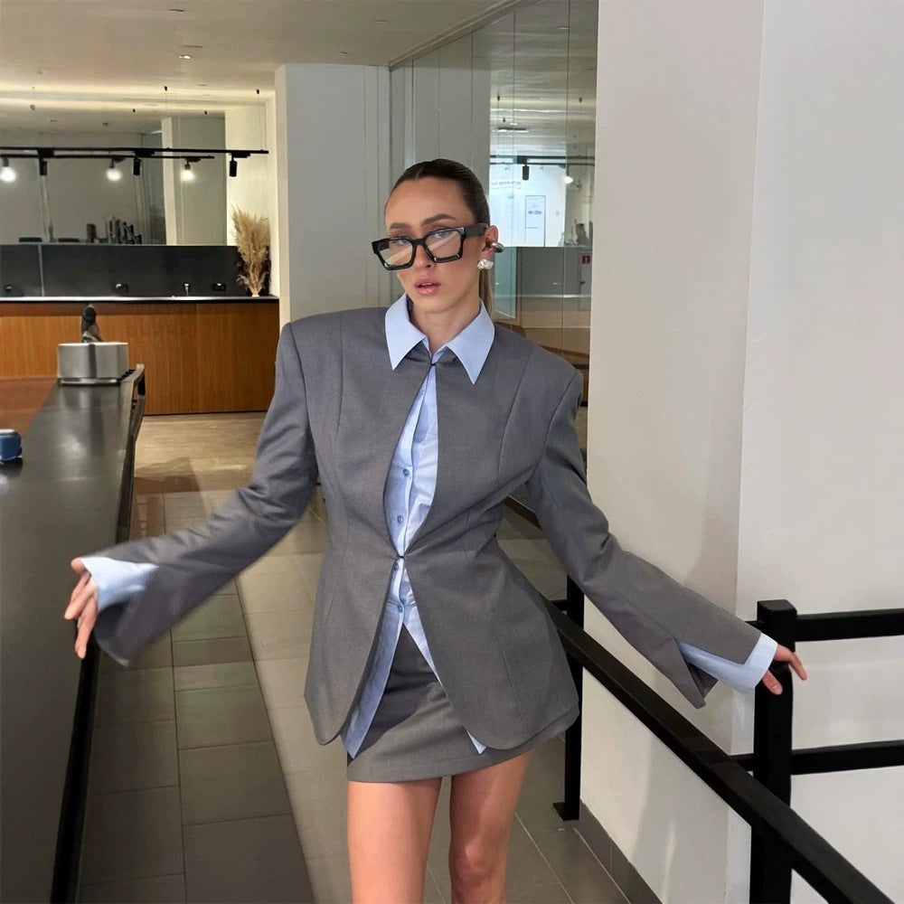 Women's Oversized Blazer and Mini Skirt Set with Tailored Cut Mune Fashion