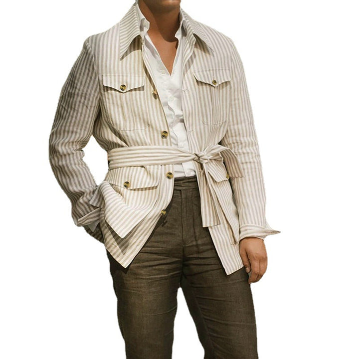 Women's striped shirt jacket made of cotton blend with patch breast and hip pockets Mune Fashion