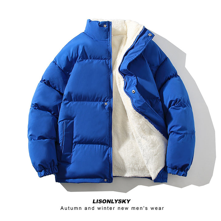 Men's padded winter quilted jacket with teddy lining, high stand-up collar and concealed snap button placket Mune Fashion
