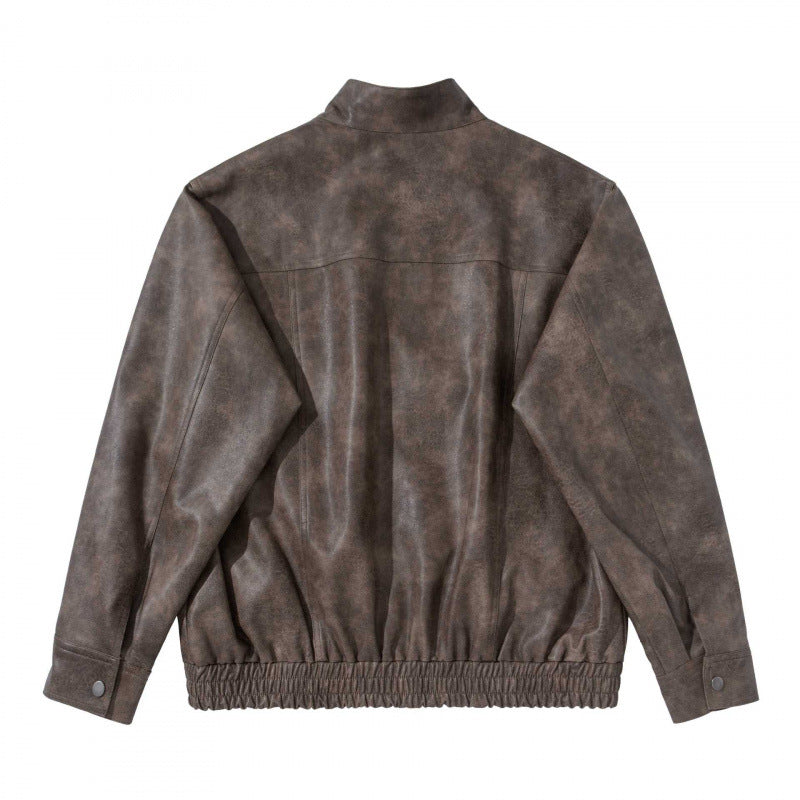 Men's short jacket made of suede-look material with stand-up collar, raglan sleeves, and elastic hem Mune Fashion