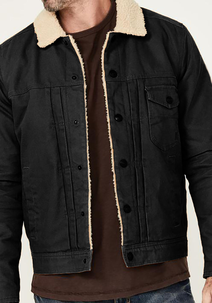 Men's Sherpa-lined trucker jacket with faux fur collar Mune Fashion