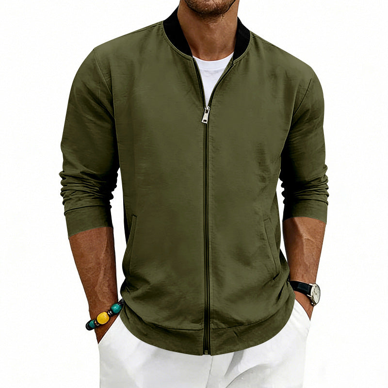 Men's lightweight bomber jacket made of jersey with stand-up collar, elastic cuffs, and concealed pockets Mune Fashion