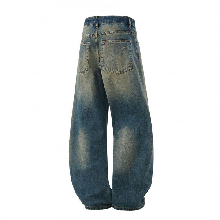 Women's Loose High-Waist Baggy Jeans with Used Wash and Distressed Details Mune Fashion