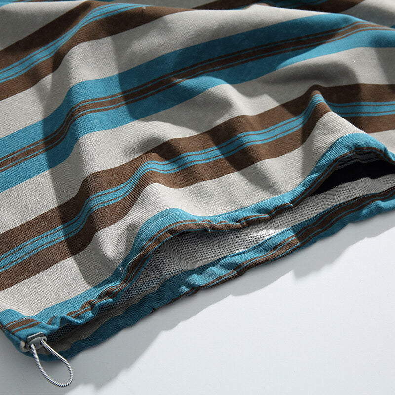 Men's Oversized Striped Sweatshirt with Drawstring Hem and Round Neck Mune Fashion