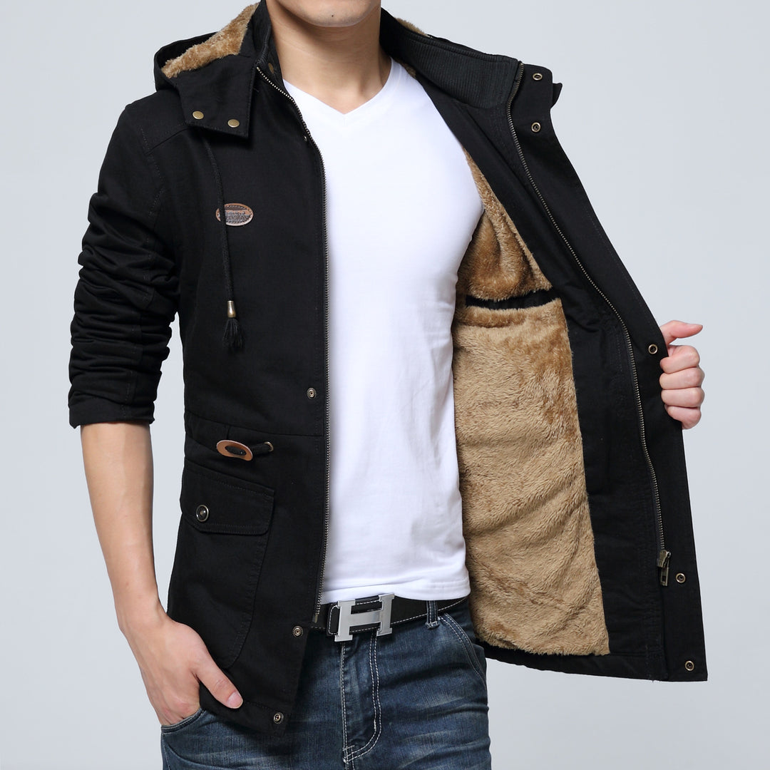Men's canvas field jacket with warming teddy hood and zippered chest pocket Mune Fashion
