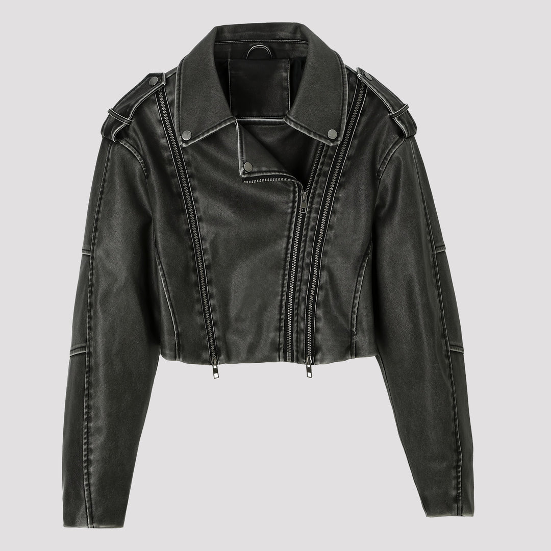 Women's Cropped Biker Jacket Mune Fashion