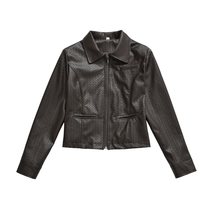 Women’s jacket made of embossed faux leather with zipper and shirt collar Mune Fashion