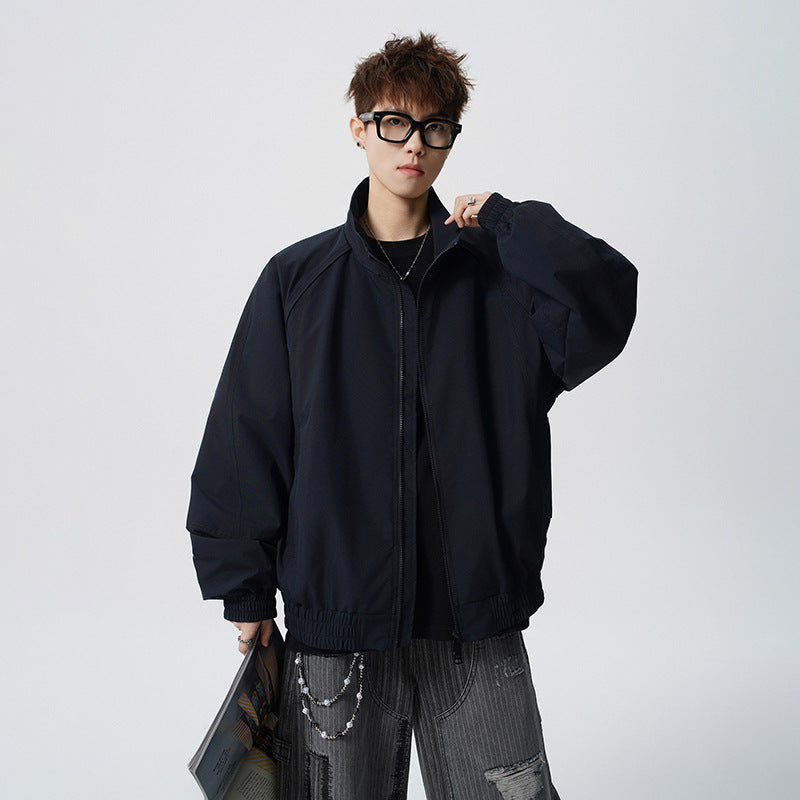 Unisex Oversized Windbreaker with Stand-up Collar and Raglan Sleeves Mune Fashion