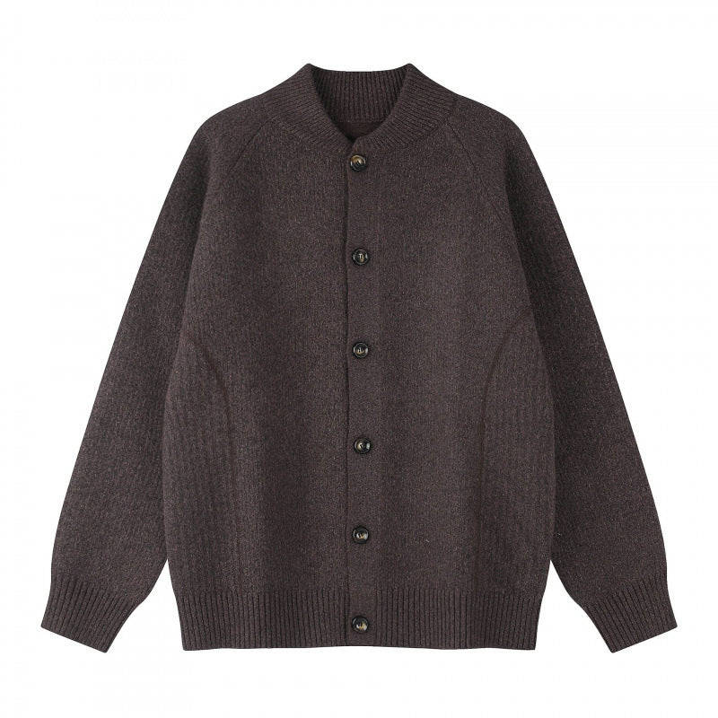 Men's Relaxed Chunky Knit Cardigan with Raglan Sleeves and Ribbed Cuffs Mune Fashion