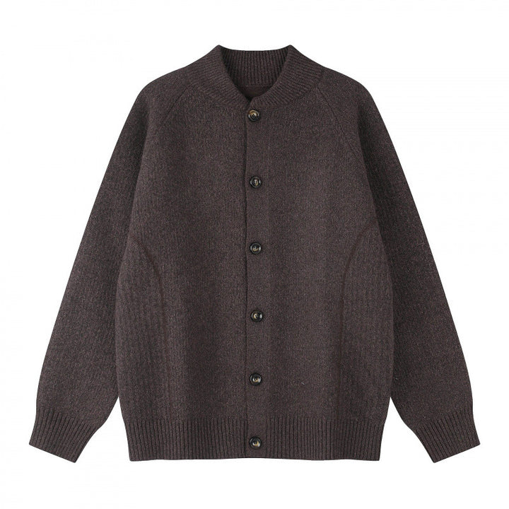 Men's Relaxed Chunky Knit Cardigan with Raglan Sleeves and Ribbed Cuffs Mune Fashion