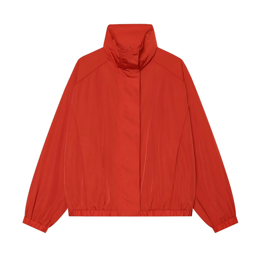Women's Lightweight Technical Windbreaker Blouson with High Standing Collar, Concealed Zipper and Elastic Hem Mune Fashion