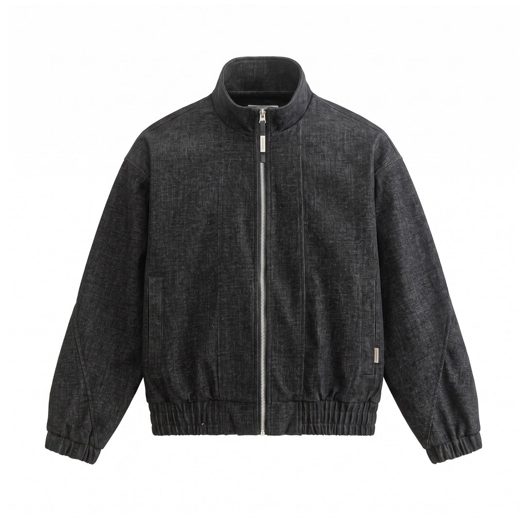 Unisex Boxy Bomber Jacket made of structured denim look with high standing collar Mune Fashion