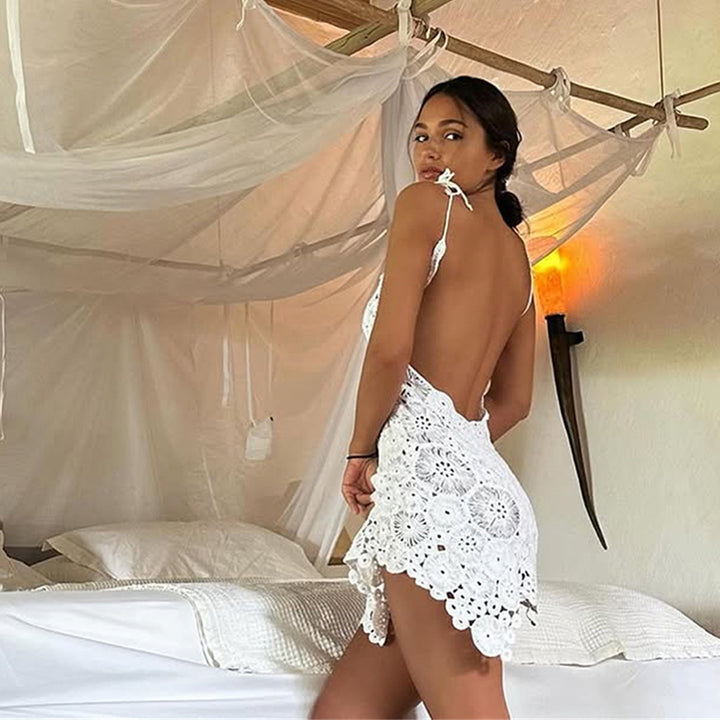 Women's crocheted beach dress with sophisticated floral lace Mune Fashion