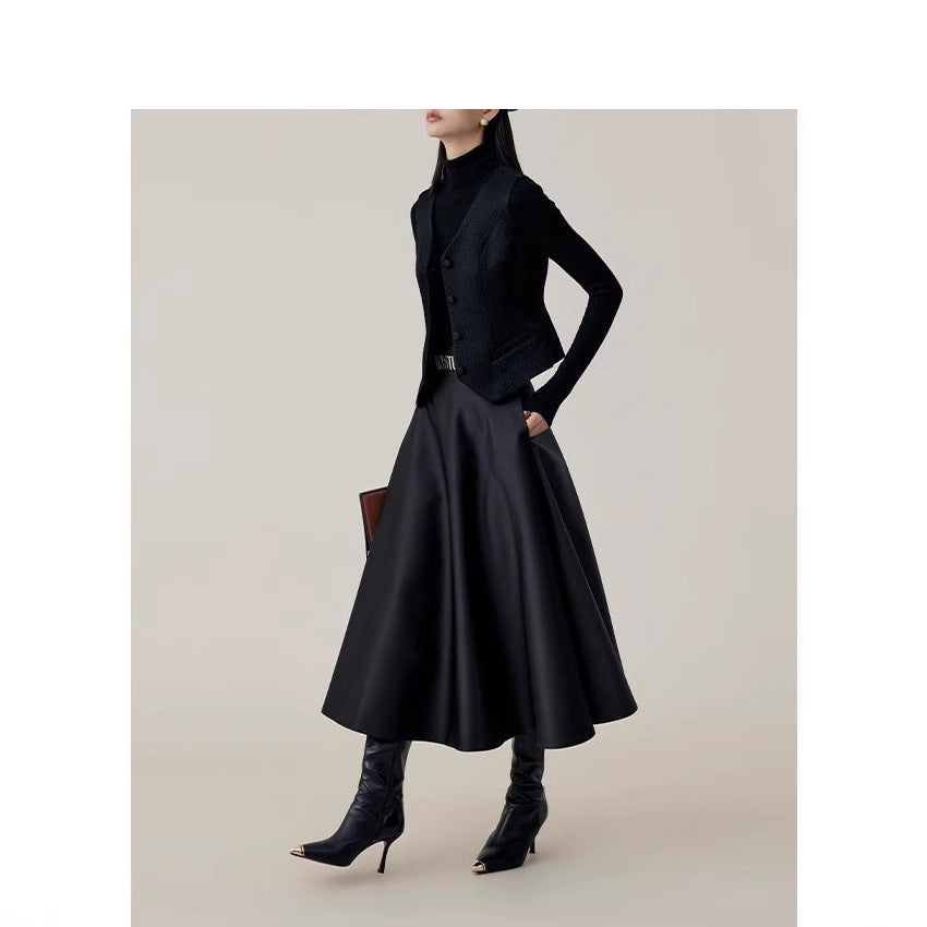 Women High-Waisted Midi A-Line Skirt with Wide Fit Mune Fashion