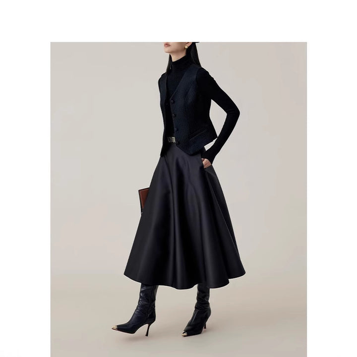 Women High-Waisted Midi A-Line Skirt with Wide Fit Mune Fashion