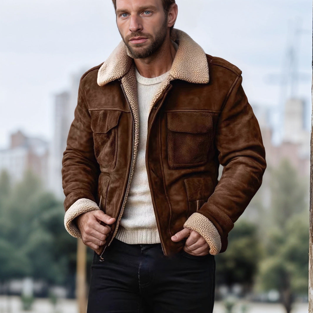 Men's Lambskin Imitation Pilot Jacket in Vintage Leather Look Mune Fashion