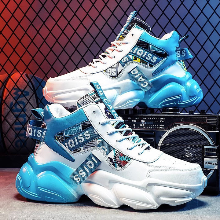 Unisex high-top platform sneaker with graphic print, padded ankle collar, and sculpted rubber sole Mune Fashion
