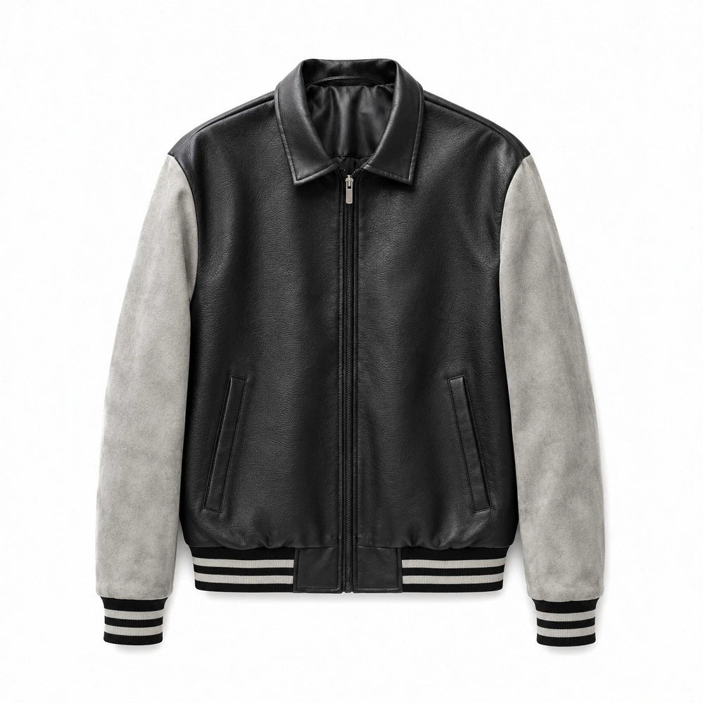 Men's Fashion Faux Leather Bomber Jacket Mune Fashion
