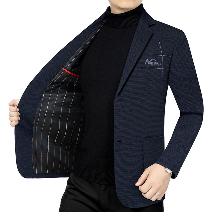 Men's Modern Textured Blazer half-lined with quilted thermo lining and chest embroidery Mune Fashion