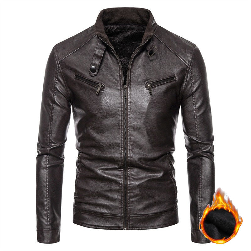 Men's Slim-Fit Faux Leather Biker Jacket with Stand Collar, Zipper Pockets, and Soft Inner Lining Mune Fashion