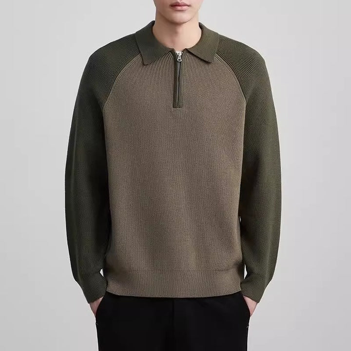 Men's fine knit half zip sweater with polo collar and raglan sleeves Mune Fashion