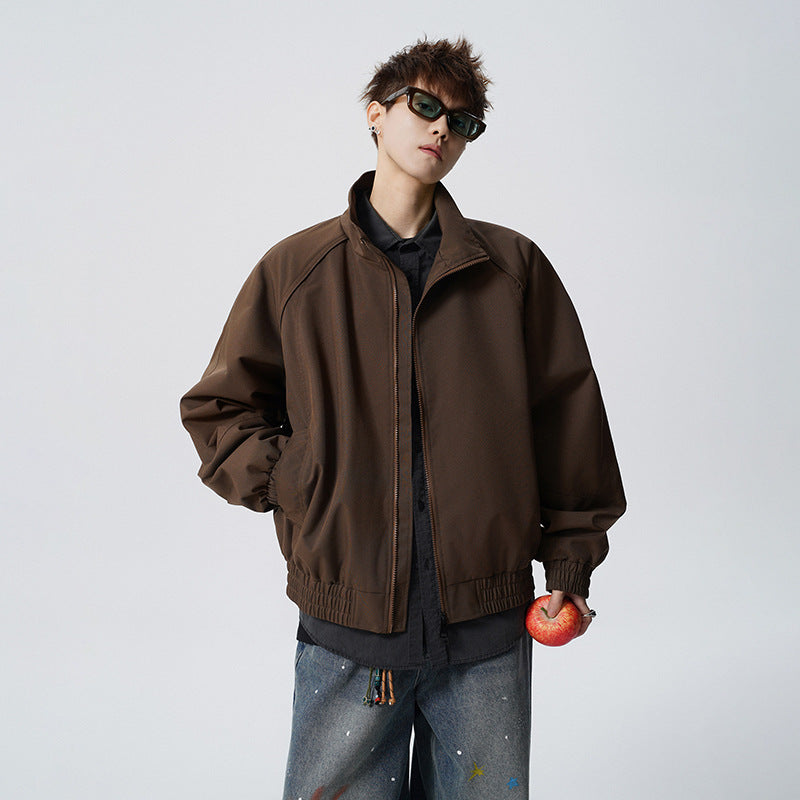 Unisex Oversized Windbreaker with Stand-up Collar and Raglan Sleeves Mune Fashion