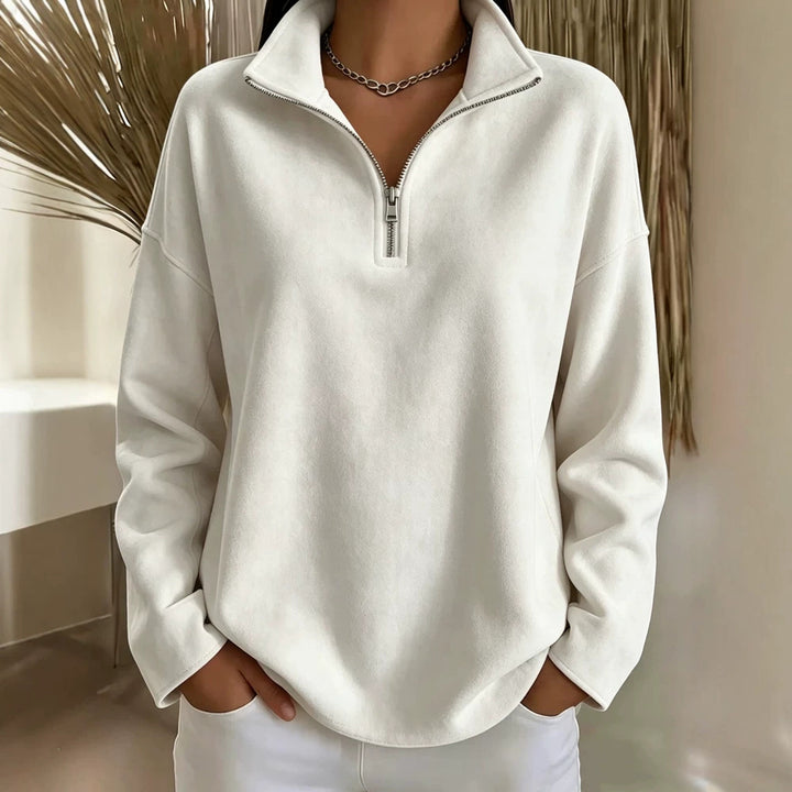 Women's Cozy Oversized Fleece Pullover with Half Zipper and Stand-Up Collar Mune Fashion