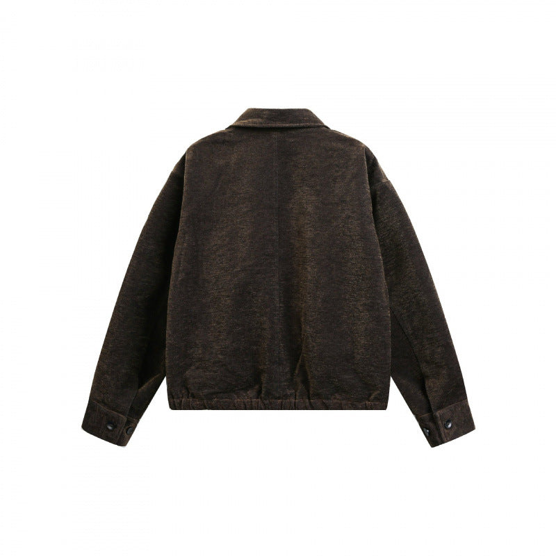 Men's short jacket made of teddy fleece with shirt collar, zipper, and elastic hem Mune Fashion