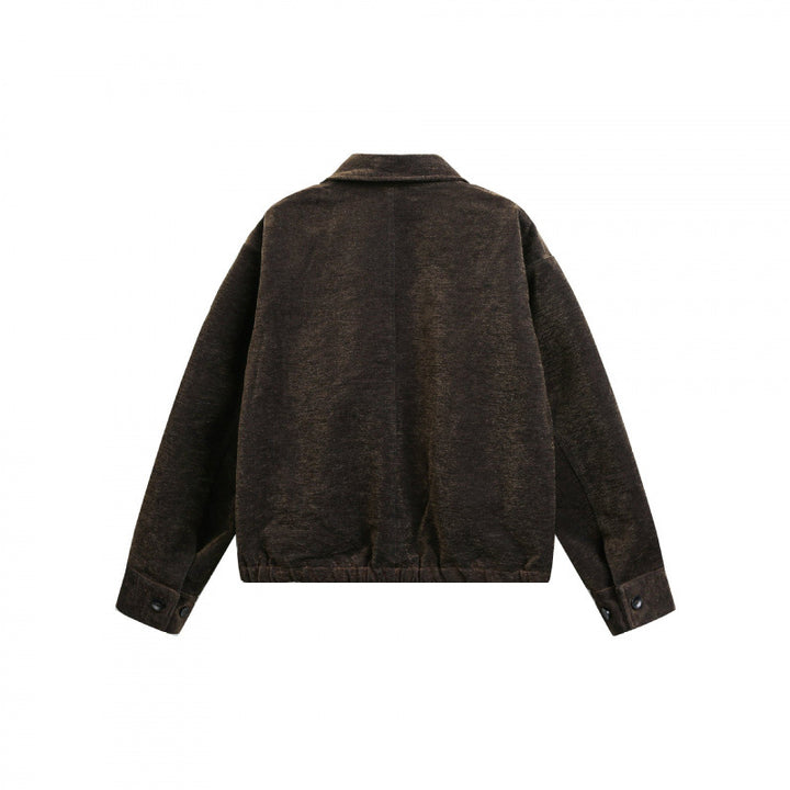Men's short jacket made of teddy fleece with shirt collar, zipper, and elastic hem Mune Fashion