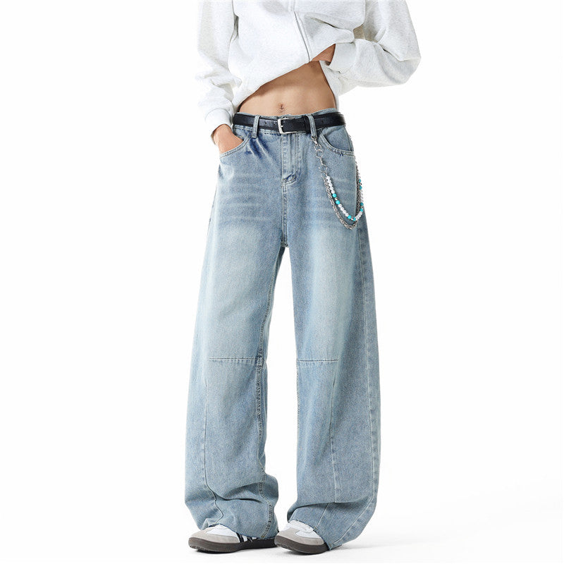 Men's wide-cut baggy jeans with high rise, knee darts, and distressed wash Mune Fashion