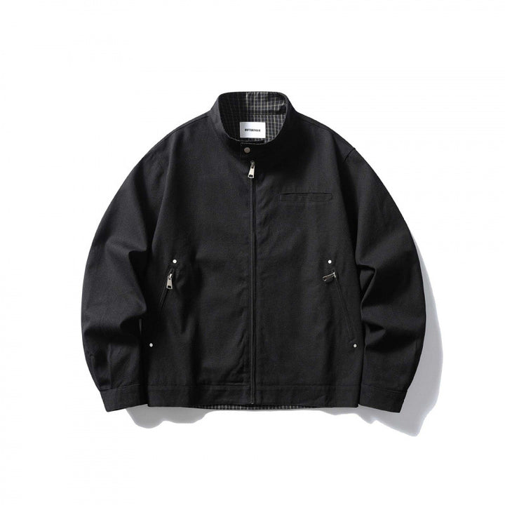 Men's lightweight cotton canvas jacket with stand-up collar and plaid lining Mune Fashion