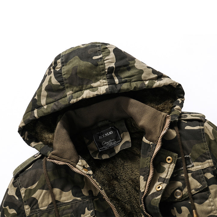Men's Camouflage Utility Hoodie Jacket with Warm Teddy Lining Mune Fashion