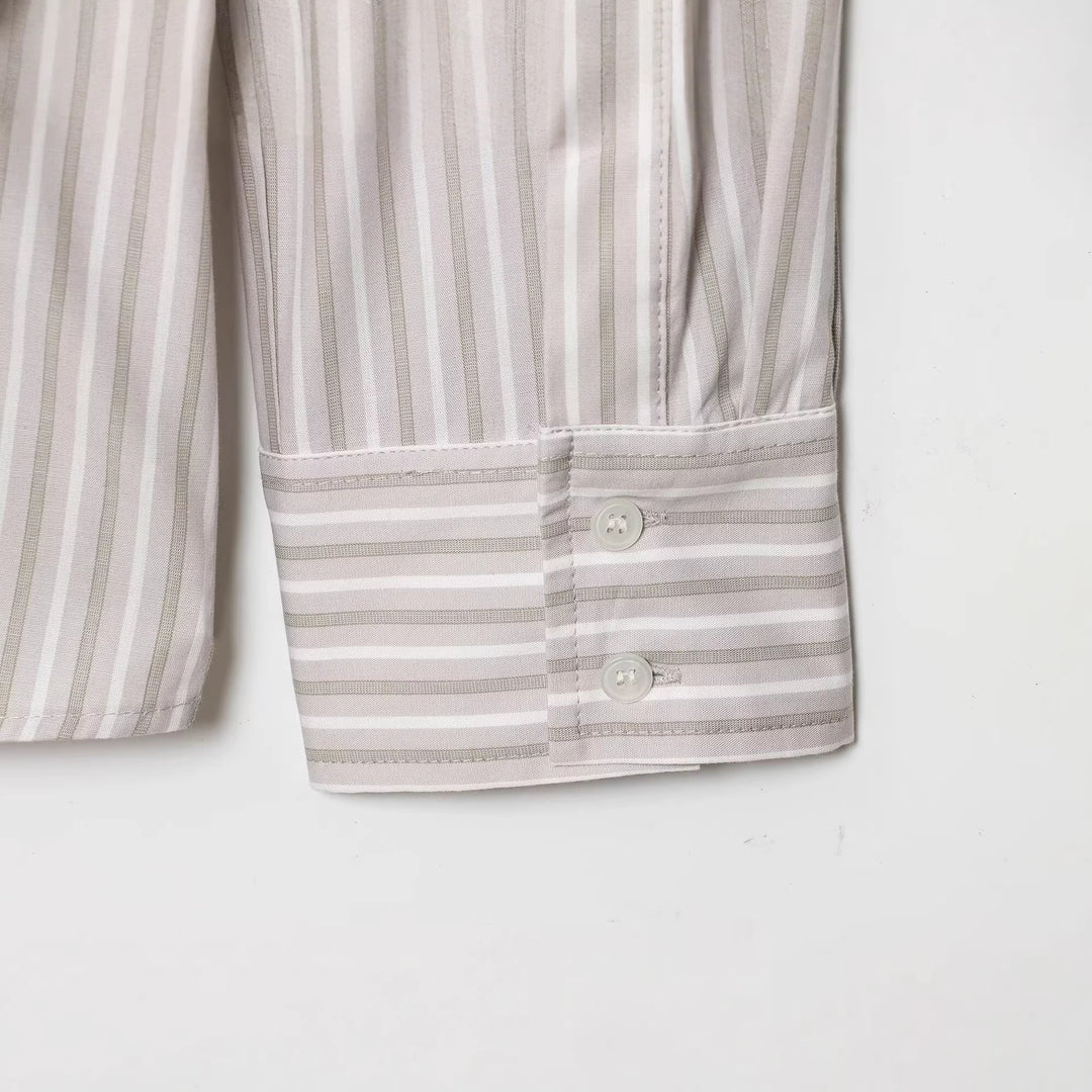 Women's oversized shirt blouse with fine striped pattern and Western yoke Mune Fashion