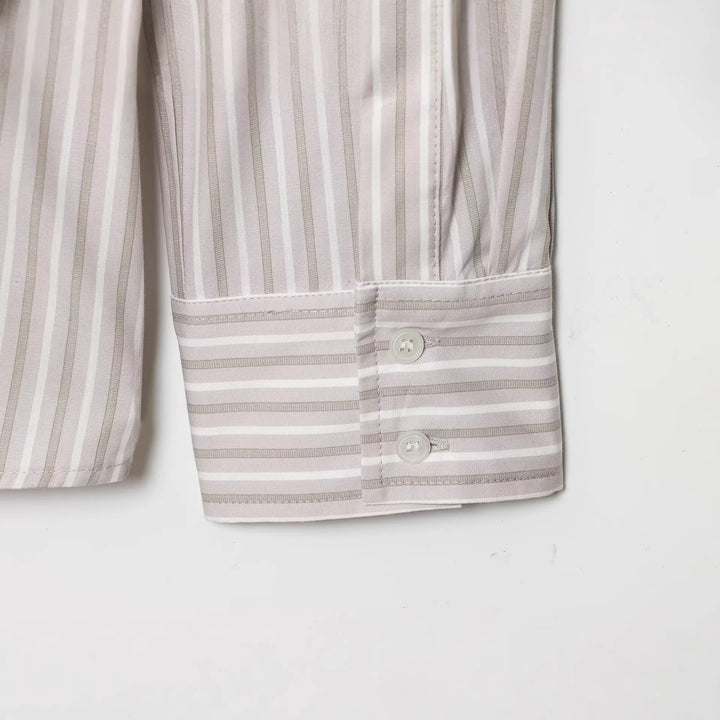 Women's oversized shirt blouse with fine striped pattern and Western yoke Mune Fashion