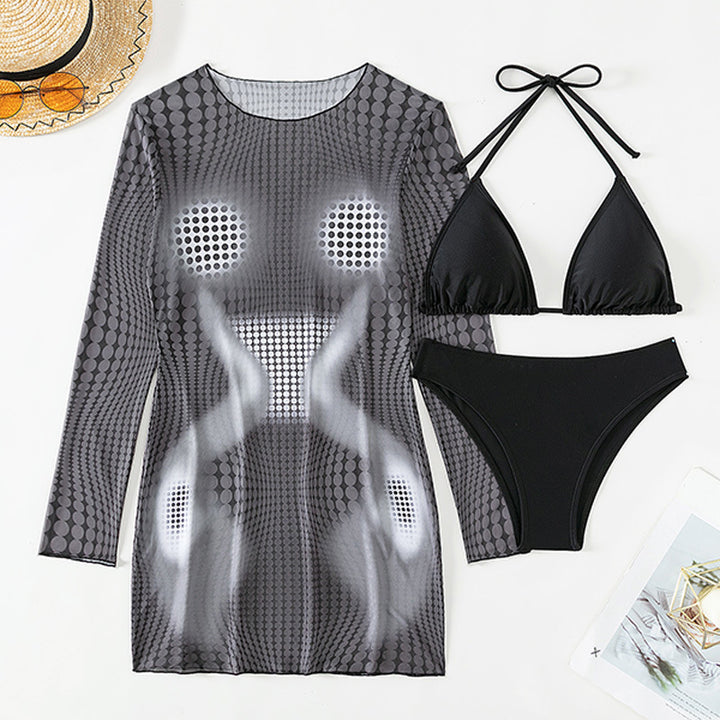 Women's Bikini Set with Transparent Cover-Up and Fashionable Pattern Mune Fashion