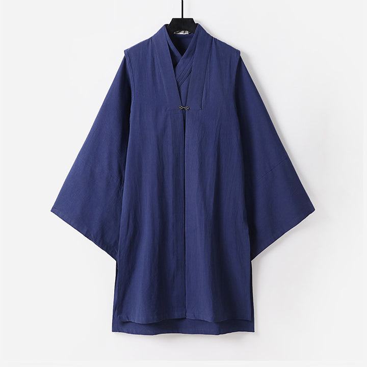 Unisex Asian inspired oversized kimono jacket with trumpet sleeves and small toggle closure Mune Fashion