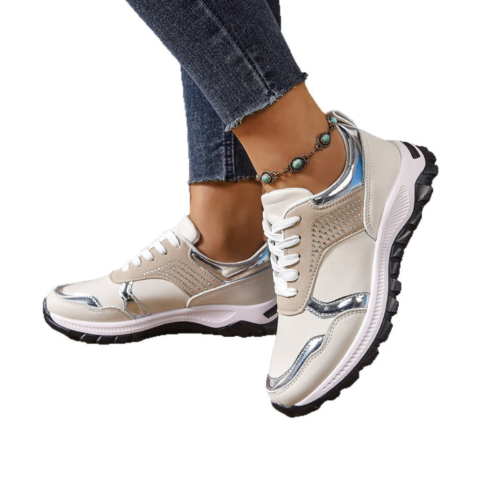 Women's trendy city chunky sneakers with metallic accents, decorative studs, and cushioning lightweight sole Mune Fashion