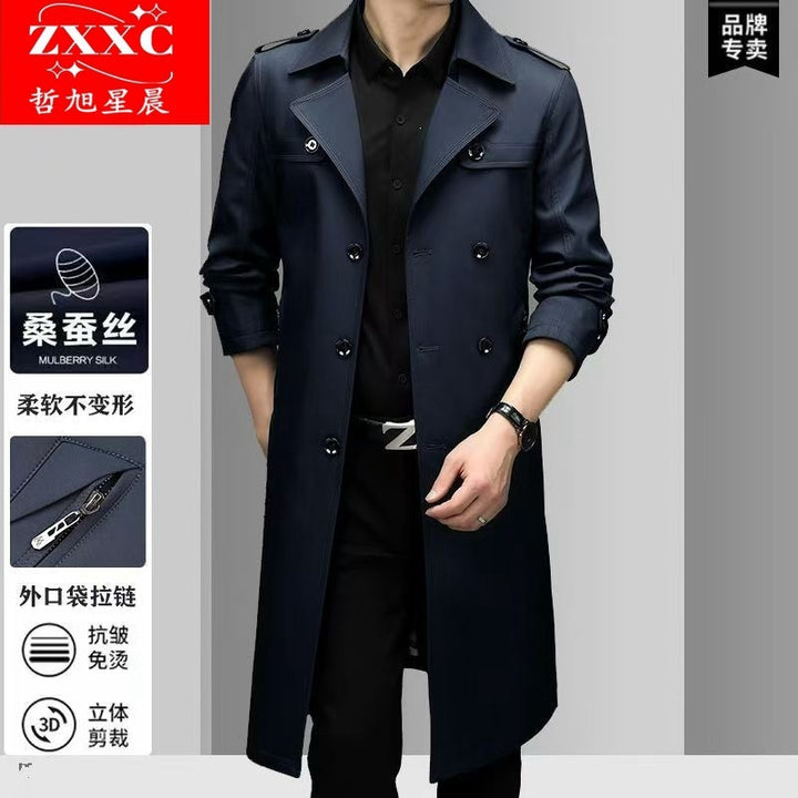 Men's double-breasted fitted trench coat with epaulettes Mune Fashion