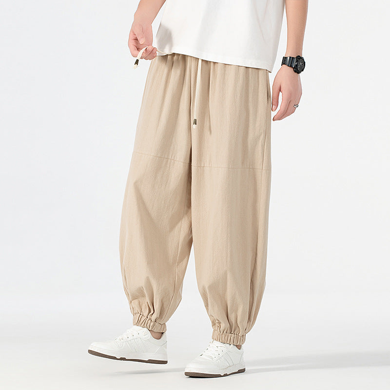 Men's loose-fitting linen-cotton sweatpants with drawstring and gathered leg cuffs Mune Fashion