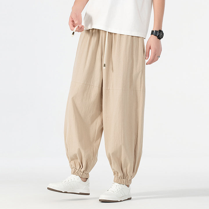 Men's loose-fitting linen-cotton sweatpants with drawstring and gathered leg cuffs Mune Fashion