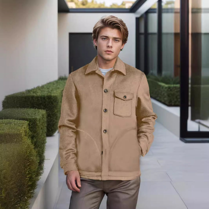 Men's wool blend work jacket with chest pocket and shirt collar Mune Fashion